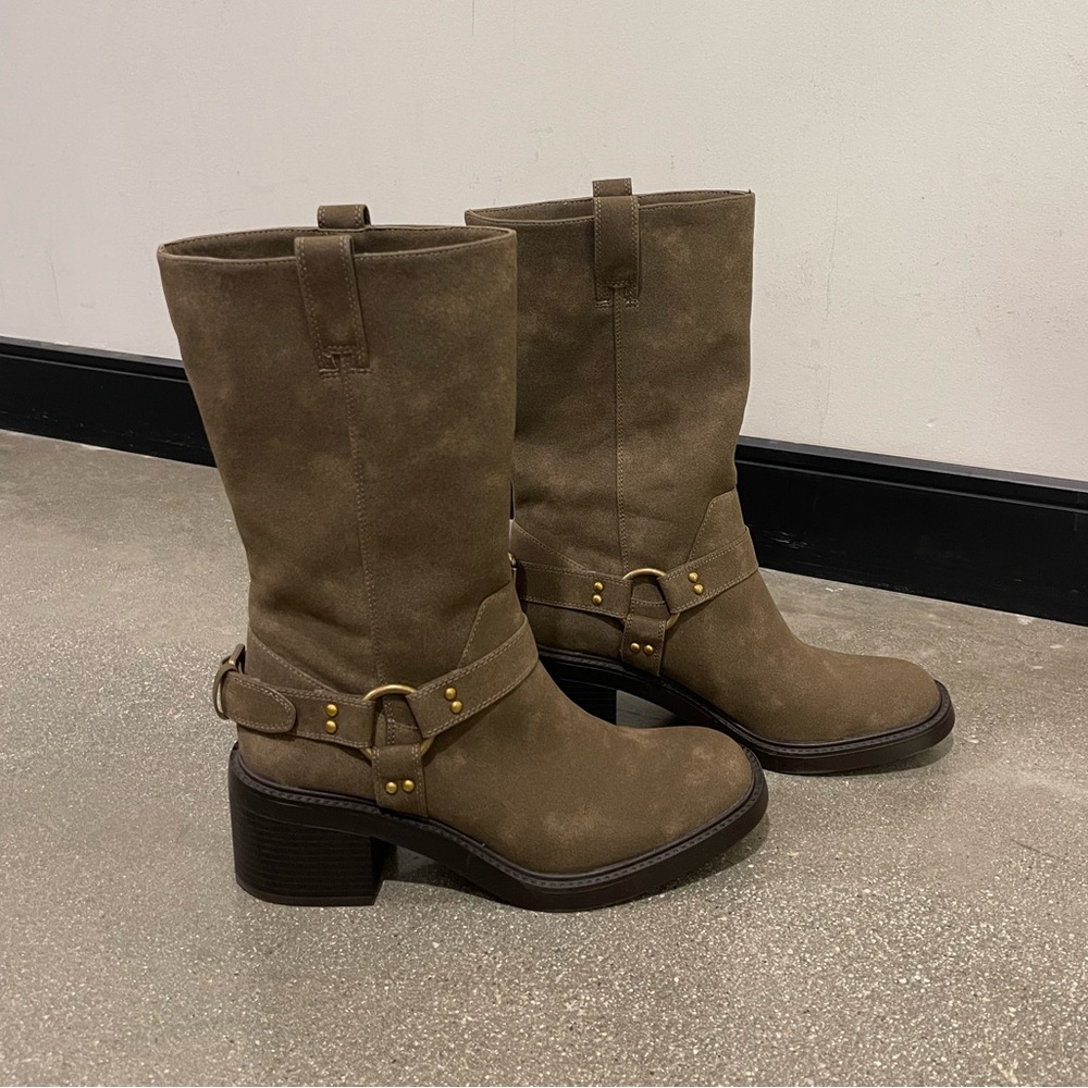 Zara Taupe Heeled Boots with Gold Accents